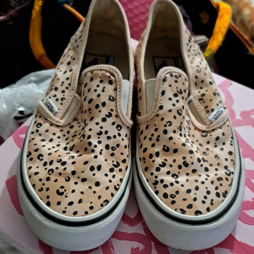 LEILA Vans Beige and Black Spotted Slip-On Sneakers